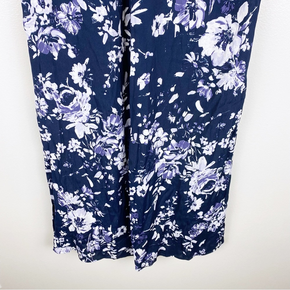 Lulu's Auckland Navy Blue Floral Print Wide-Leg Pants Size L - Picture 8 of 9